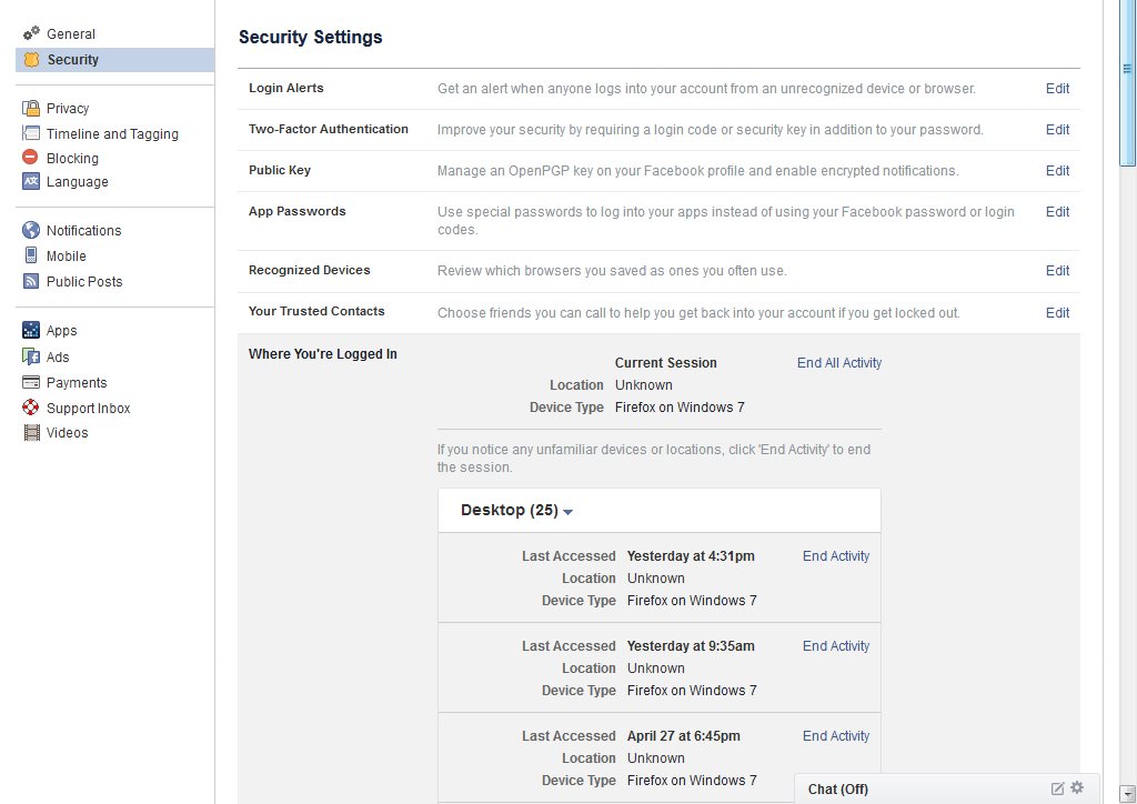 Facebook Security Settings